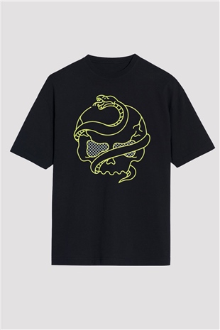 Yılan Siyah Oversize Tişört Oversize T-shirt - TişörtFabrikası