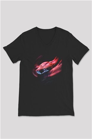 Yılan Siyah Unisex V Yaka Tişört