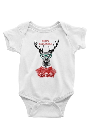 Yılbaşı Baskılı Beyaz Unisex Bebek Body - Zıbın