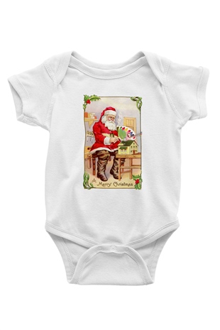 Yılbaşı Baskılı Beyaz Unisex Bebek Body - Zıbın
