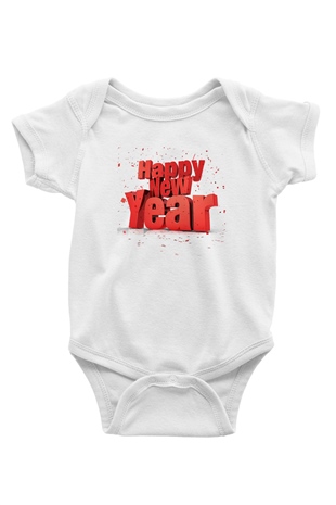 Yılbaşı Baskılı Beyaz Unisex Bebek Body - Zıbın