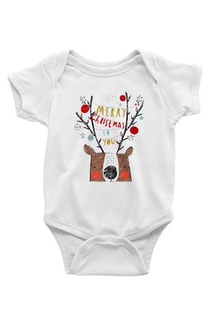 Yılbaşı Baskılı Beyaz Unisex Bebek Body - Zıbın