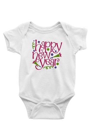 Yılbaşı Baskılı Beyaz Unisex Bebek Body - Zıbın