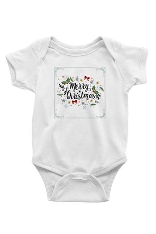 Yılbaşı Baskılı Beyaz Unisex Bebek Body - Zıbın