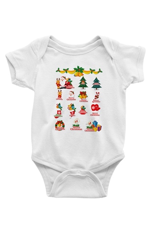 Yılbaşı Baskılı Beyaz Unisex Bebek Body - Zıbın