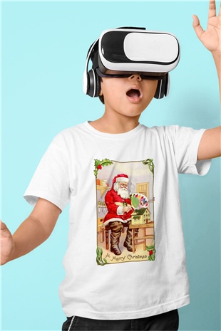 Yılbaşı Baskılı Beyaz Unisex Çocuk Tişört