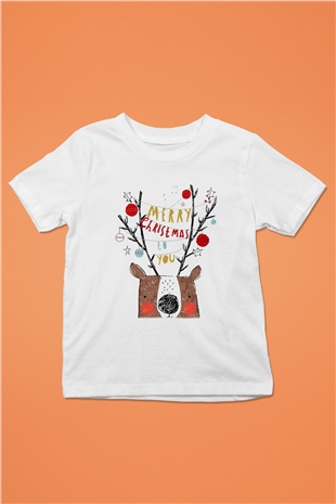 Yılbaşı Baskılı Beyaz Unisex Çocuk Tişört