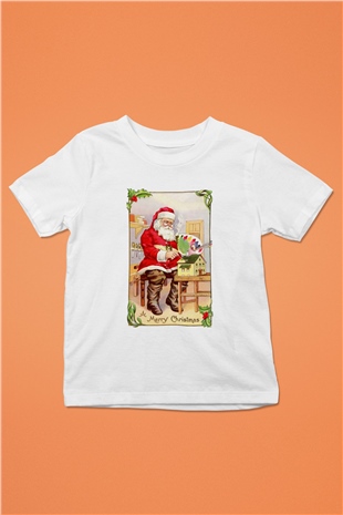 Yılbaşı Baskılı Beyaz Unisex Çocuk Tişört