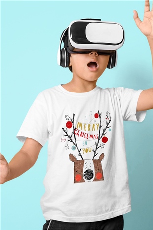 Yılbaşı Baskılı Beyaz Unisex Çocuk Tişört