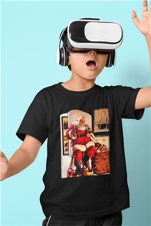 Yılbaşı Baskılı Siyah Unisex Çocuk Tişört