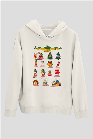 Yılbaşı Beyaz Unisex Kapşonlu Sweatshirt