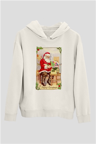 Yılbaşı Beyaz Unisex Kapşonlu Sweatshirt