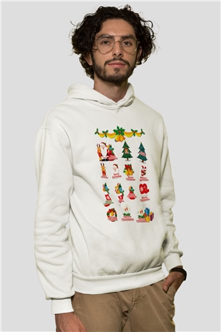 Yılbaşı Beyaz Unisex Kapşonlu Sweatshirt