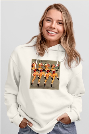 Yılbaşı Beyaz Unisex Kapşonlu Sweatshirt