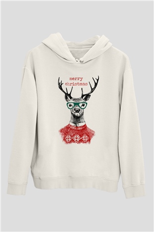 Yılbaşı Beyaz Unisex Kapşonlu Sweatshirt
