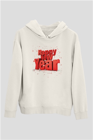 Yılbaşı Beyaz Unisex Kapşonlu Sweatshirt