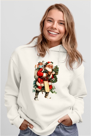 Yılbaşı Beyaz Unisex Kapşonlu Sweatshirt