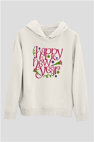 Yılbaşı Beyaz Unisex Kapşonlu Sweatshirt