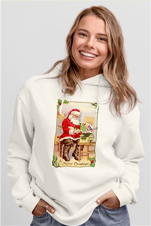 Yılbaşı Beyaz Unisex Kapşonlu Sweatshirt