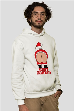 Yılbaşı Beyaz Unisex Kapşonlu Sweatshirt