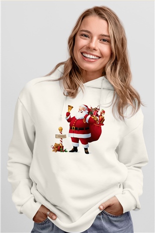 Yılbaşı Beyaz Unisex Kapşonlu Sweatshirt