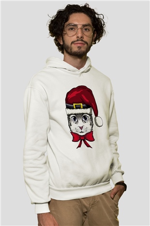 Yılbaşı Beyaz Unisex Kapüşonlu Sweatshirt