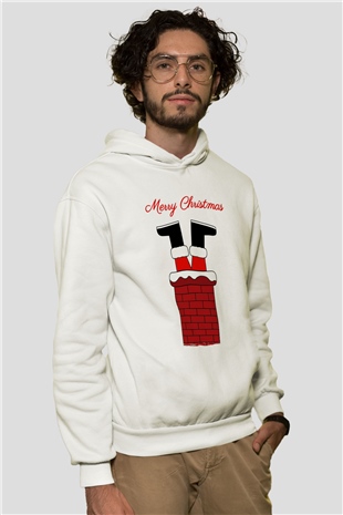 Yılbaşı Beyaz Unisex Kapüşonlu Sweatshirt