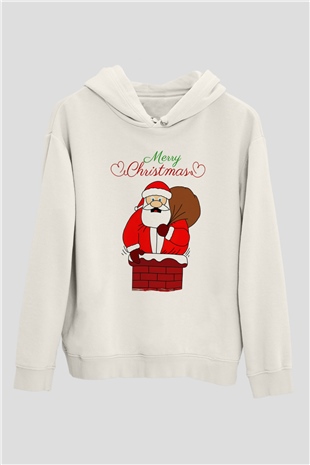 Yılbaşı Beyaz Unisex Kapüşonlu Sweatshirt
