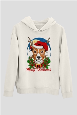 Yılbaşı Beyaz Unisex Kapüşonlu Sweatshirt