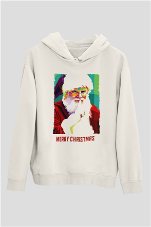 Yılbaşı Beyaz Unisex Kapüşonlu Sweatshirt