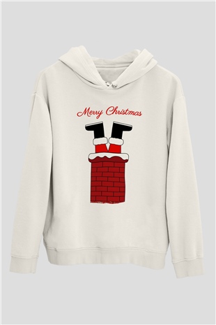Yılbaşı Beyaz Unisex Kapüşonlu Sweatshirt