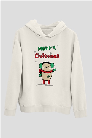 Yılbaşı Beyaz Unisex Kapüşonlu Sweatshirt