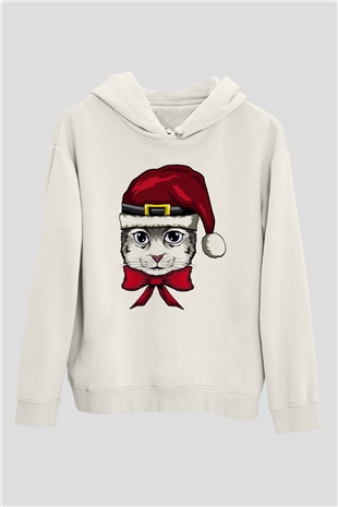 Yılbaşı Beyaz Unisex Kapüşonlu Sweatshirt