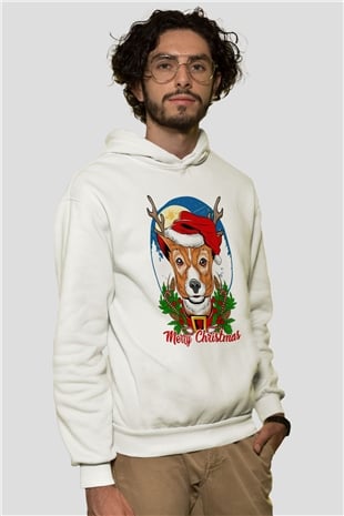 Yılbaşı Beyaz Unisex Kapüşonlu Sweatshirt