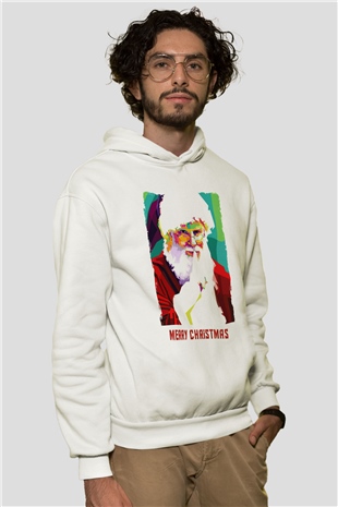 Yılbaşı Beyaz Unisex Kapüşonlu Sweatshirt