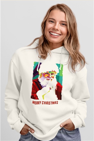Yılbaşı Beyaz Unisex Kapüşonlu Sweatshirt
