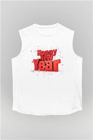 Yılbaşı Beyaz Unisex Kolsuz Tişört