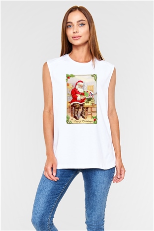 Yılbaşı Beyaz Unisex Kolsuz Tişört
