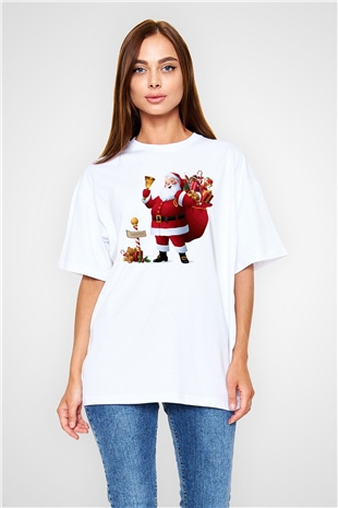 Yılbaşı Beyaz Unisex Oversize Tişört T-Shirt