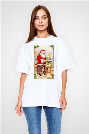 Yılbaşı Beyaz Unisex Oversize Tişört T-Shirt
