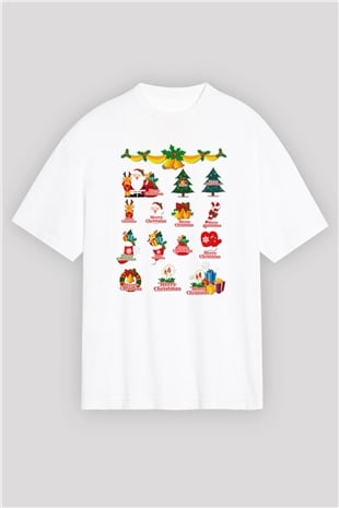 Yılbaşı Beyaz Unisex Oversize Tişört T-Shirt