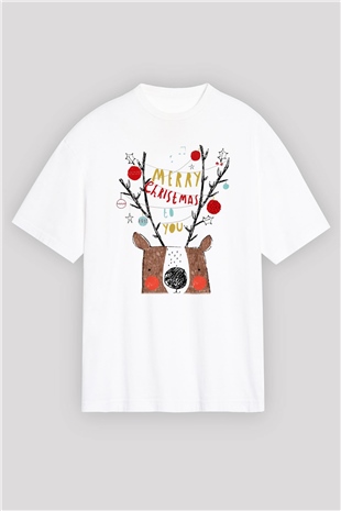 Yılbaşı Beyaz Unisex Oversize Tişört T-Shirt
