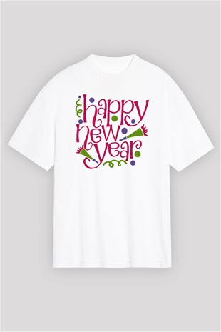 Yılbaşı Beyaz Unisex Oversize Tişört T-Shirt