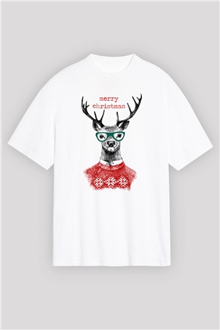 Yılbaşı Beyaz Unisex Oversize Tişört T-Shirt