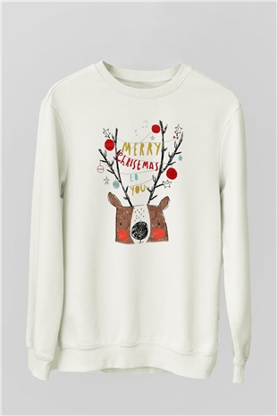 Yılbaşı Beyaz Unisex Sweatshirt
