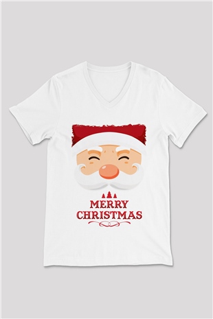Yılbaşı Beyaz Unisex V Yaka Tişört