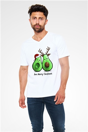 Yılbaşı Beyaz Unisex V Yaka Tişört