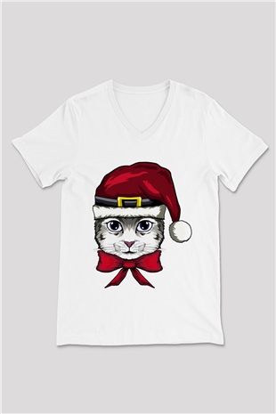 Yılbaşı Beyaz Unisex V Yaka Tişört