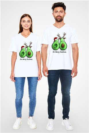 Yılbaşı Beyaz Unisex V Yaka Tişört