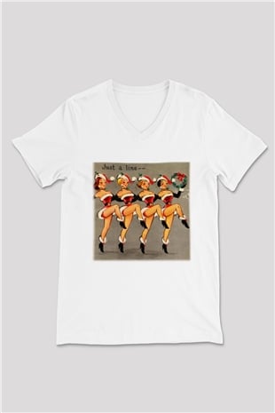 Yılbaşı Beyaz Unisex V Yaka Tişört T-Shirt